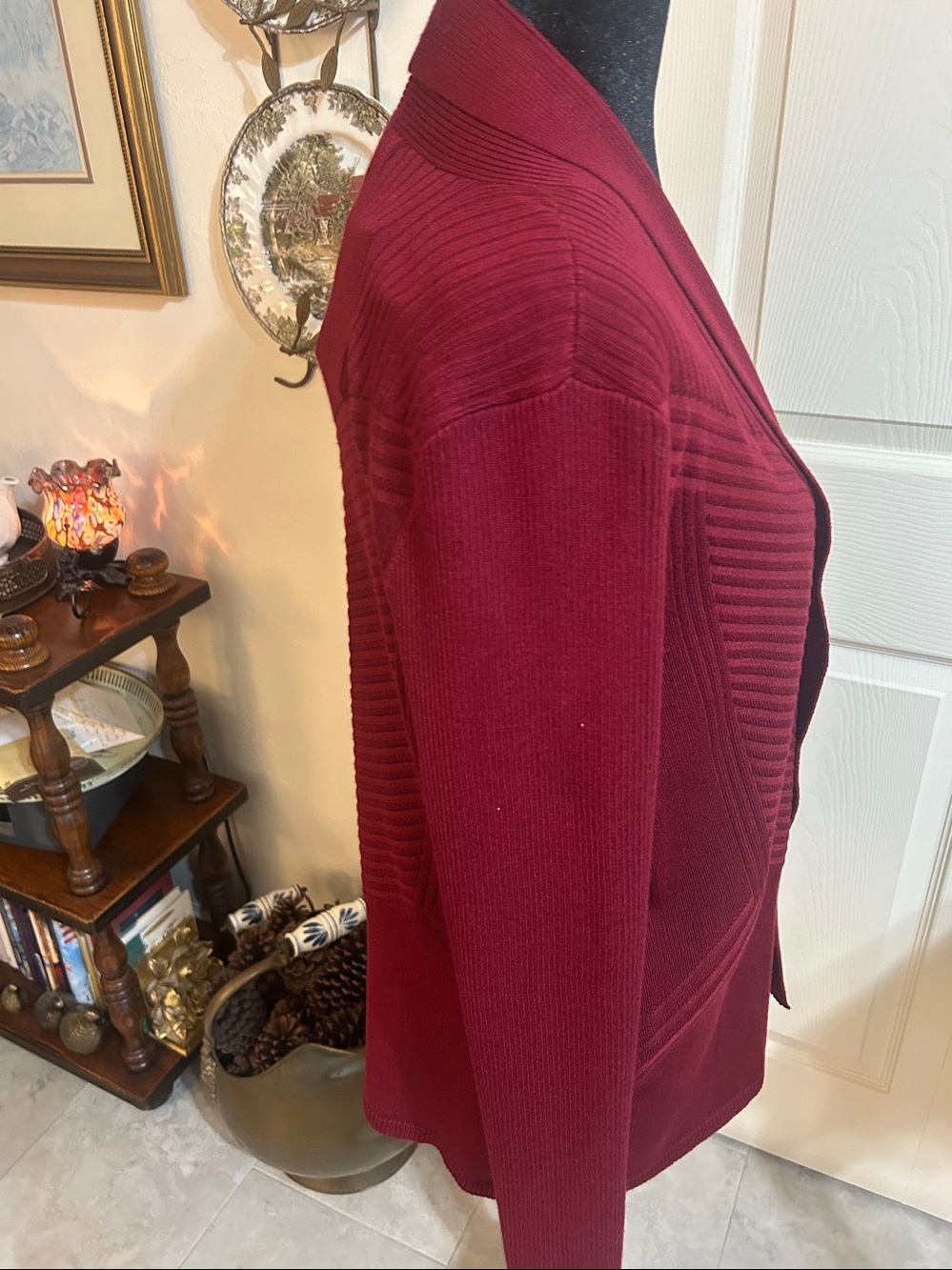 89th & Madison Open-Front Ribbed Cardigan - Wine - Picture 3 of 6